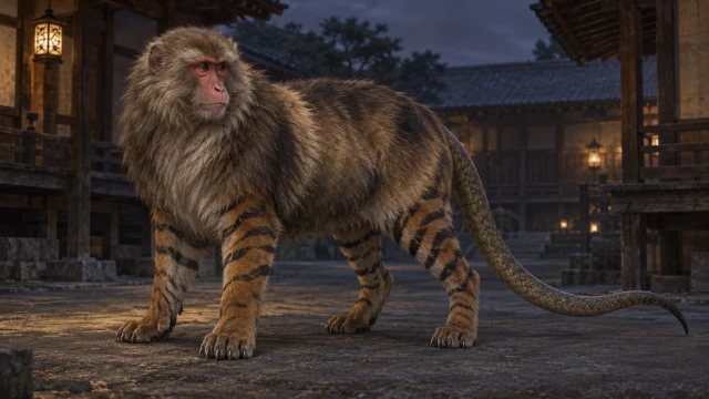 猿の頭、狸の胴、虎の手足、蛇の尾を持つ鵺の再構成